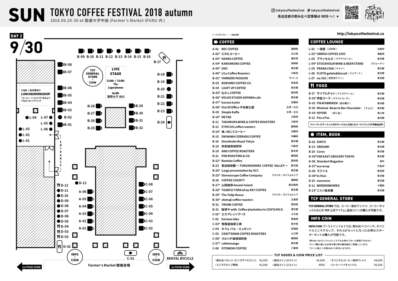 TOKYO COFFEE FESTIVAL 2018 autumn MAP - 09月30日 (月)
